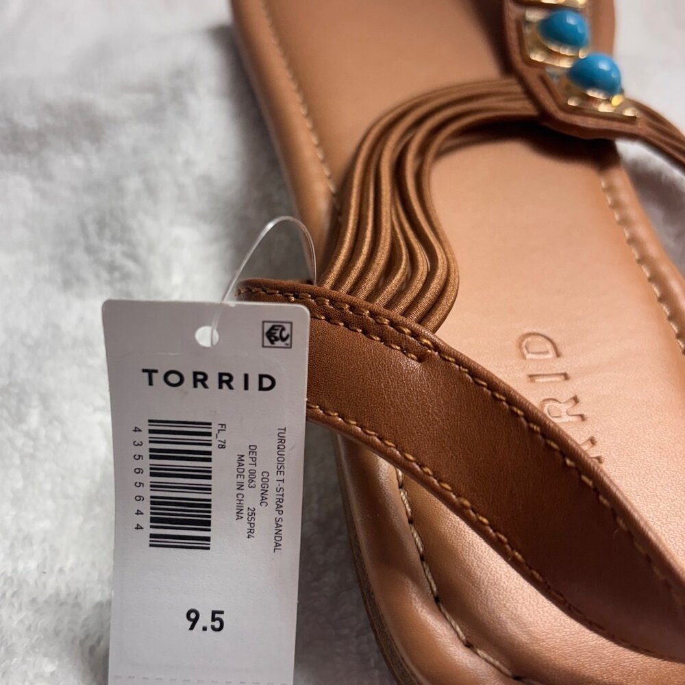 Torrid Turquoise t-Strap Sandals Size 9.5ww NWT Boho Chic Southwestern Artisanal - Picture 3 of 6